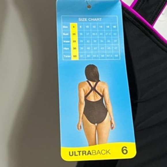 SPEEDO UltraBack Black With Purple Contrasting Piping One-Piece Swimsuit NWT - Picture 10 of 14